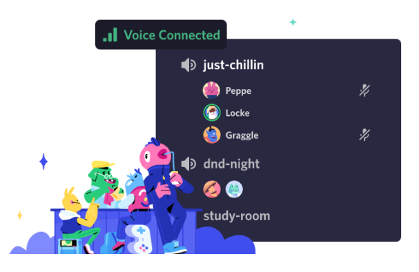 Imagem ilustrativa da plataforma do discord demonstrando a ferramenta de canais de voz